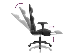 Cadeira gaming massagens c/ apoio pés couro artif. preto/cinza