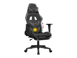 Cadeira gaming massagens c/ apoio pés couro artif. preto/cinza