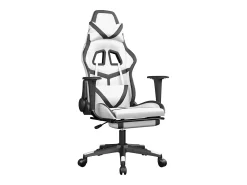 Cadeira gaming massagens c/ apoio pés couro artif. Branco/preto
