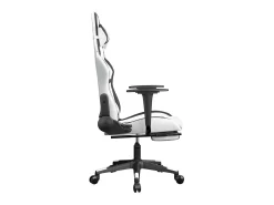 Cadeira gaming massagens c/ apoio pés couro artif. Branco/preto