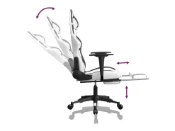 Cadeira gaming massagens c/ apoio pés couro artif. Branco/preto