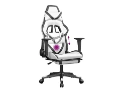 Cadeira gaming massagens c/ apoio pés couro artif. Branco/preto