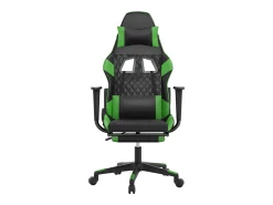 Cadeira gaming massagens c/ apoio pés couro artif. preto/verde