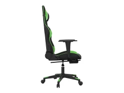 Cadeira gaming massagens c/ apoio pés couro artif. preto/verde