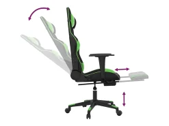Cadeira gaming massagens c/ apoio pés couro artif. preto/verde