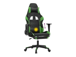 Cadeira gaming massagens c/ apoio pés couro artif. preto/verde