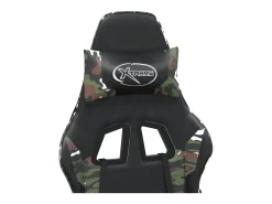 Cadeira gaming massagens apoio pés couro artif preto/camuflagem