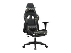 Cadeira gaming massagens apoio pés couro artif preto/camuflagem