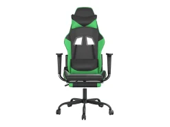 Cadeira gaming massagens c/ apoio pés couro artif. preto/verde