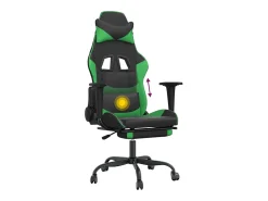 Cadeira gaming massagens c/ apoio pés couro artif. preto/verde