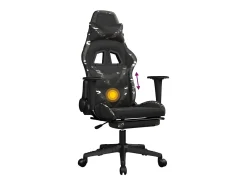 Cadeira gaming massagens apoio pés couro artif preto/camuflagem