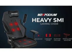 Cadeira Gaming Premium – com função de massagem, suporta até 170 kg – Heavy SMI, Preta