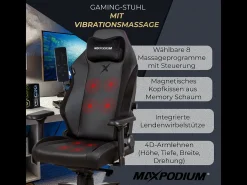 Cadeira Gaming Premium – com função de massagem, suporta até 170 kg – Heavy SMI, Preta