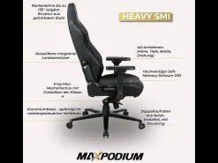 Cadeira Gaming Premium – com função de massagem, suporta até 170 kg – Heavy SMI, Preta