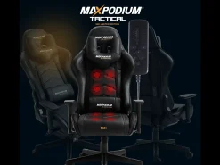 Cadeira Gaming Premium – Sistema de massagem, suporta até 150 kg – Tactical SMI, Preta