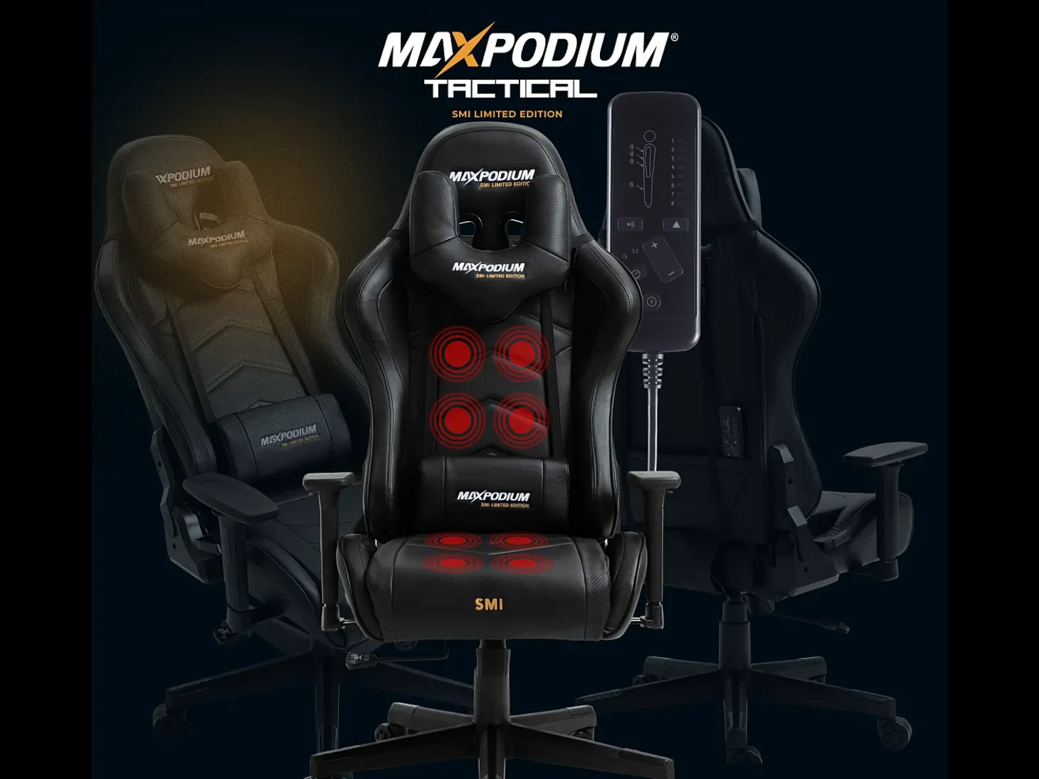 Cadeira Gaming Premium – Sistema de massagem, suporta até 150 kg – Tactical SMI, Preta