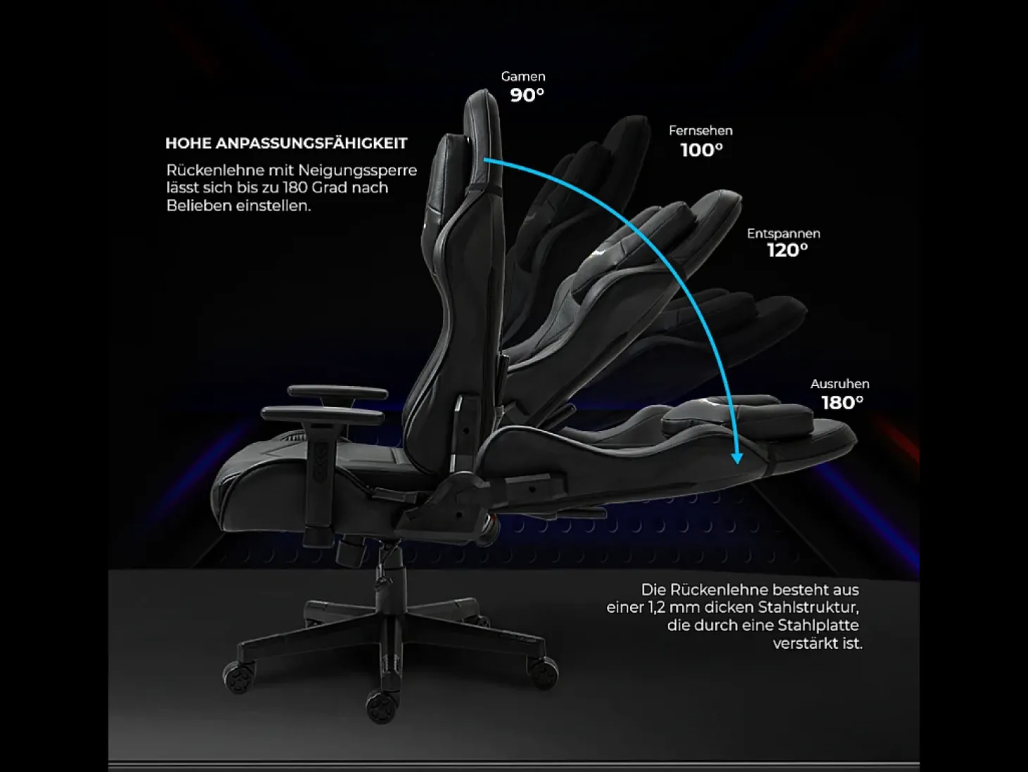 Cadeira Gaming Premium – Sistema de massagem, suporta até 150 kg – Tactical SMI, Preta