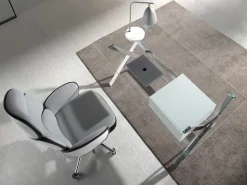 Cadeira giratória de escritório em tecido cinzento claro e pvc branco brilhante 4142 ANGEL CERDA