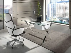 Cadeira giratória de escritório em tecido cinzento claro e pvc branco brilhante 4142 ANGEL CERDA