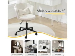 Cadeira simples - encosto em forma de pétala + almofada lombar em forma de borboleta - ajustável em altura - almofada de assento macia - branco