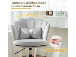 Cadeira simples - encosto em forma de pétala + almofada lombar em forma de borboleta - ajustável em altura - almofada de assento macia - cinza