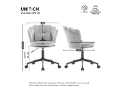Cadeira simples - encosto em forma de pétala + almofada lombar em forma de borboleta - ajustável em altura - almofada de assento macia - cinza
