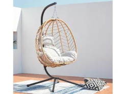 Cadeira suspensa bege em resina e aço LIMA - Estilo contemporâneo