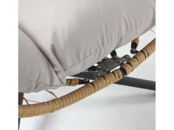 Cadeira suspensa de vime CUZCO com suporte - Resina entrançada, Almofadas macias, Resistente - Natural/Cinza