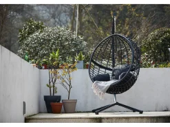 Cadeira suspensa preta em resina trançada AUROA com suporte em aço - Design elegante para interior e exterior