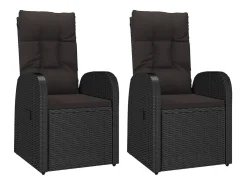 Cadeiras de jardim reclináveis 2pcs c/ almofadões vime PE preto