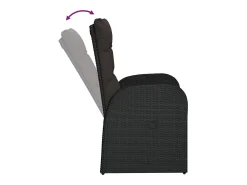 Cadeiras de jardim reclináveis 2pcs c/ almofadões vime PE preto
