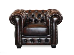 Cadeirão 100% pele de búfalo Castanho estilo chesterfield - BRENTON