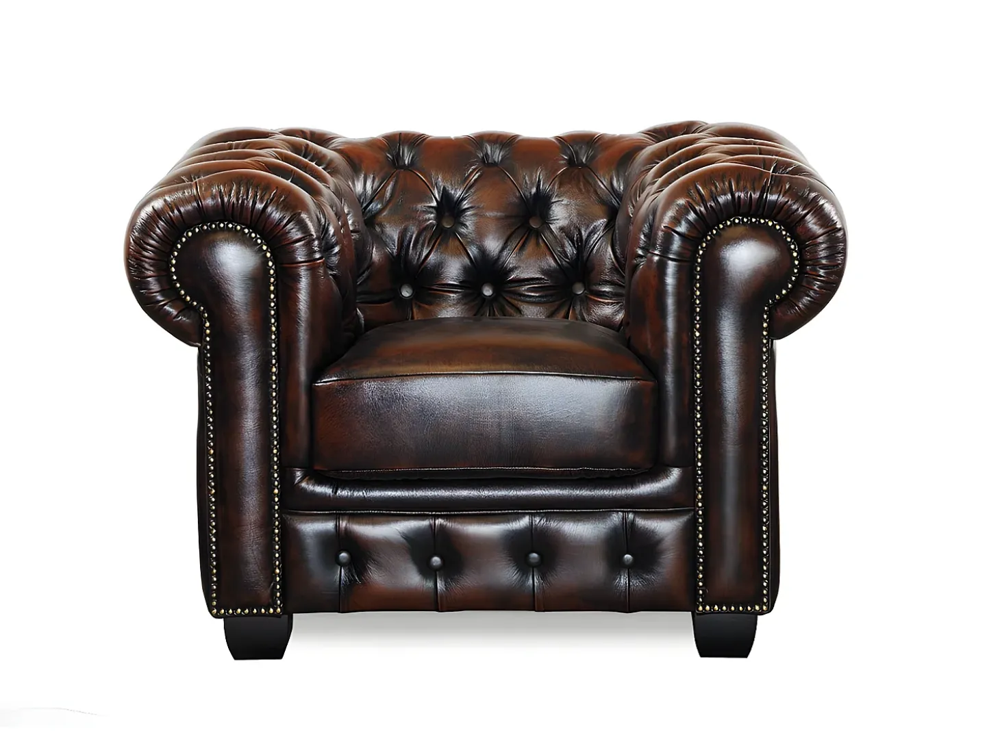 Cadeirão 100% pele de búfalo Castanho estilo chesterfield - BRENTON