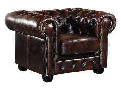 Cadeirão 100% pele de búfalo Castanho estilo chesterfield - BRENTON