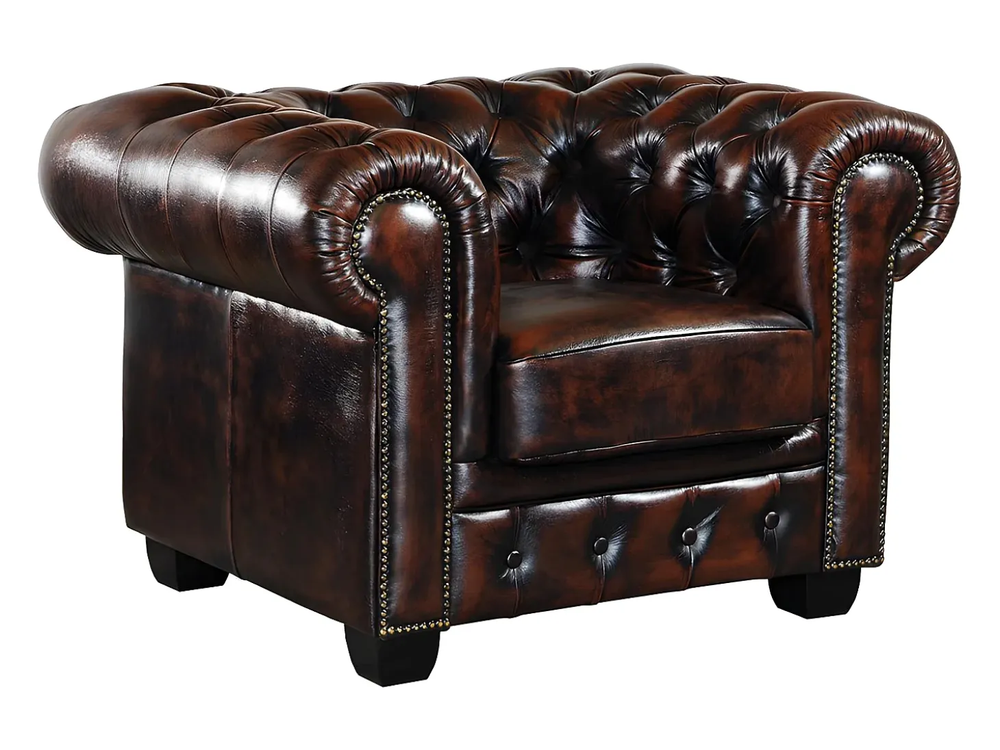 Cadeirão 100% pele de búfalo Castanho estilo chesterfield - BRENTON