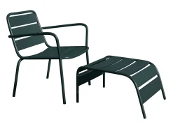 Cadeirão baixo de jardim empilhável + apoio de pés metal verde pinho - MIRMANDE de MYLIA