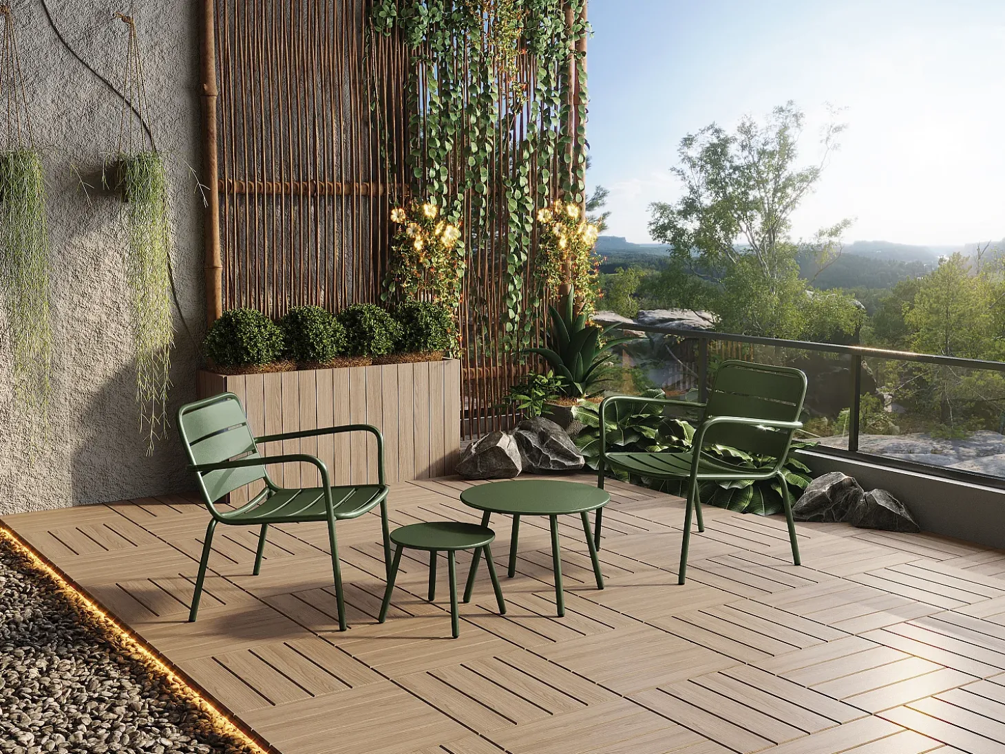 Cadeirão baixo de jardim empilhável em metal caqui - MIRMANDE