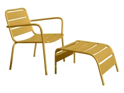 Cadeirão baixo jardim empilhável + apoio de pés metal amarelo mostarda - MIRMANDE de MYLIA