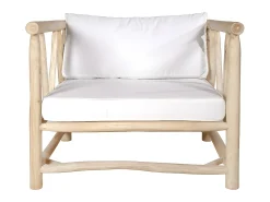 Cadeirão de jardim em teca com almofadas - Natural claro e branco - TULUM