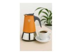 Cafeteira Italiana Pezzetti Steelexpress 6 Xícaras Aço Inoxidável Laranja Para Todos os Fogões, incluindo Indução