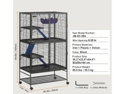 Cage Roulante para Pequenos Animais SucceBuy, 4 Níveis Metal 164cm Plataforma e Rampa