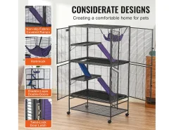 Cage Roulante para Pequenos Animais SucceBuy, 4 Níveis Metal 164cm Plataforma e Rampa