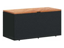 Caixa arrumação jardim 110x50x54 cm vime PE/acácia maciça preto