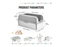 Caixa de Areia para Gatos SucceBuy XL, 15 CM de Profundidade, Inodora, Aço Inoxidável com Apoio para os Pés