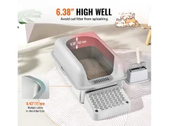 Caixa de Areia para Gatos SucceBuy XL, 15 CM de Profundidade, Inodora, Aço Inoxidável com Apoio para os Pés