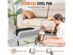Caixa de Areia para Gatos SucceBuy XL, 15 CM de Profundidade, Inodora, Aço Inoxidável com Apoio para os Pés
