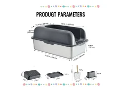 Caixa de Areia para Gatos SucceBuy em Aço Inoxidável com 15.24 cm de Profundidade e Filtro de Degrau