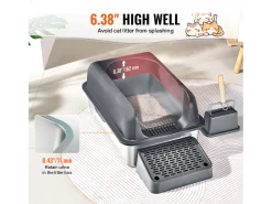 Caixa de Areia para Gatos SucceBuy em Aço Inoxidável com 15.24 cm de Profundidade e Filtro de Degrau