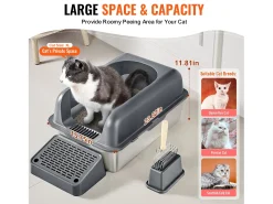 Caixa de Areia para Gatos SucceBuy em Aço Inoxidável com 15.24 cm de Profundidade e Filtro de Degrau