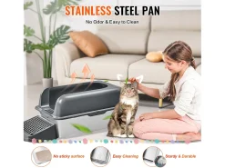 Caixa de Areia para Gatos SucceBuy em Aço Inoxidável com 15.24 cm de Profundidade e Filtro de Degrau
